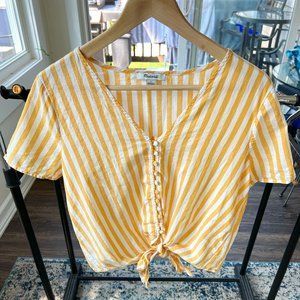 Madewell Agency Tie-Front Button Top in Pompano Stripe